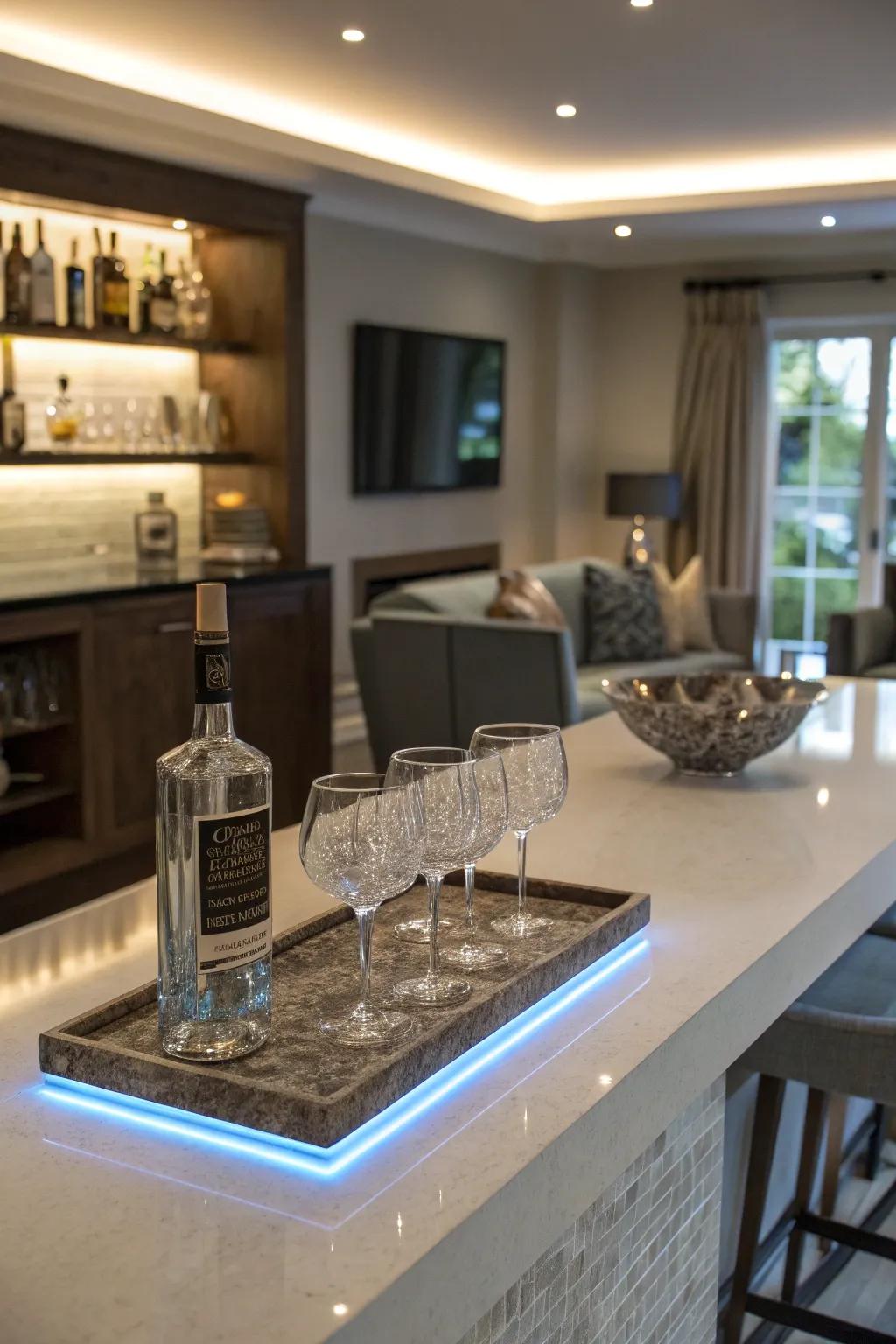 LED lighting enhances ambiance and adds visual interest.