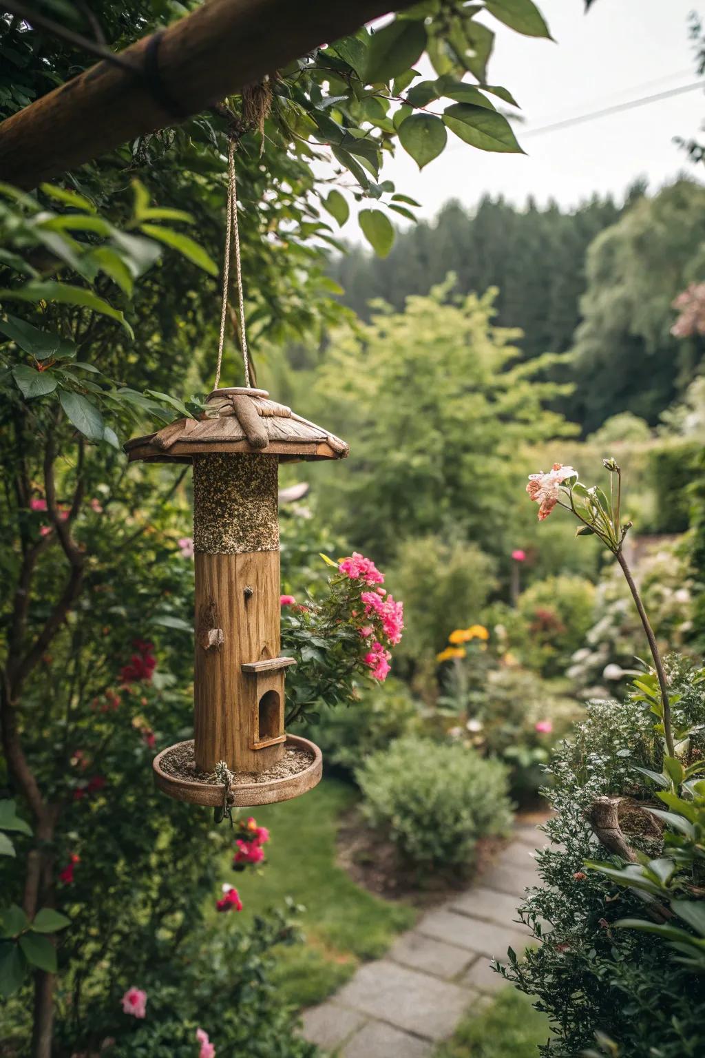 An eco-friendly bamboo feeder that blends seamlessly with nature.