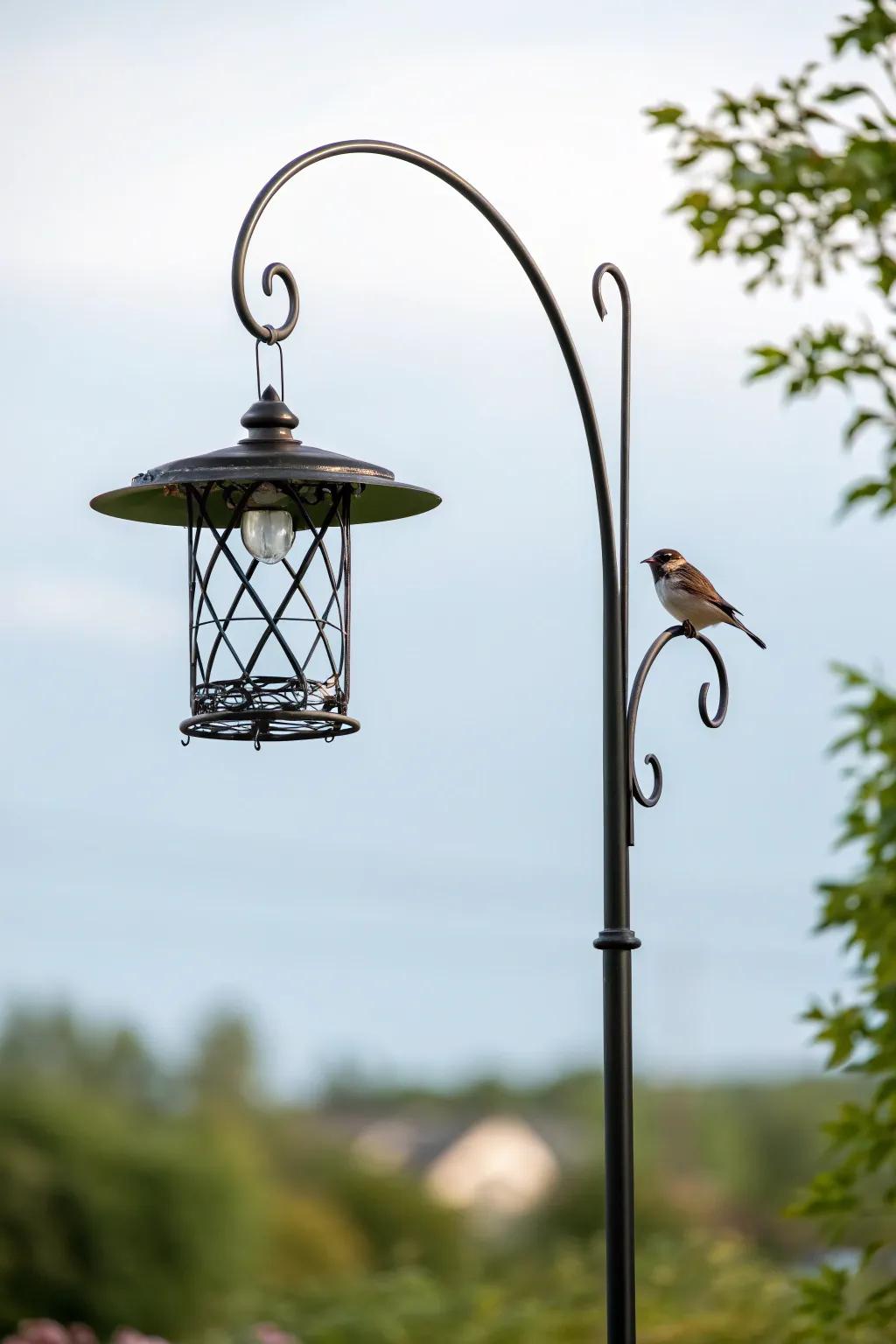 Elevate elegance in your garden with this minimalist wrought-iron bird feeder, where simplicity meets natural beauty.