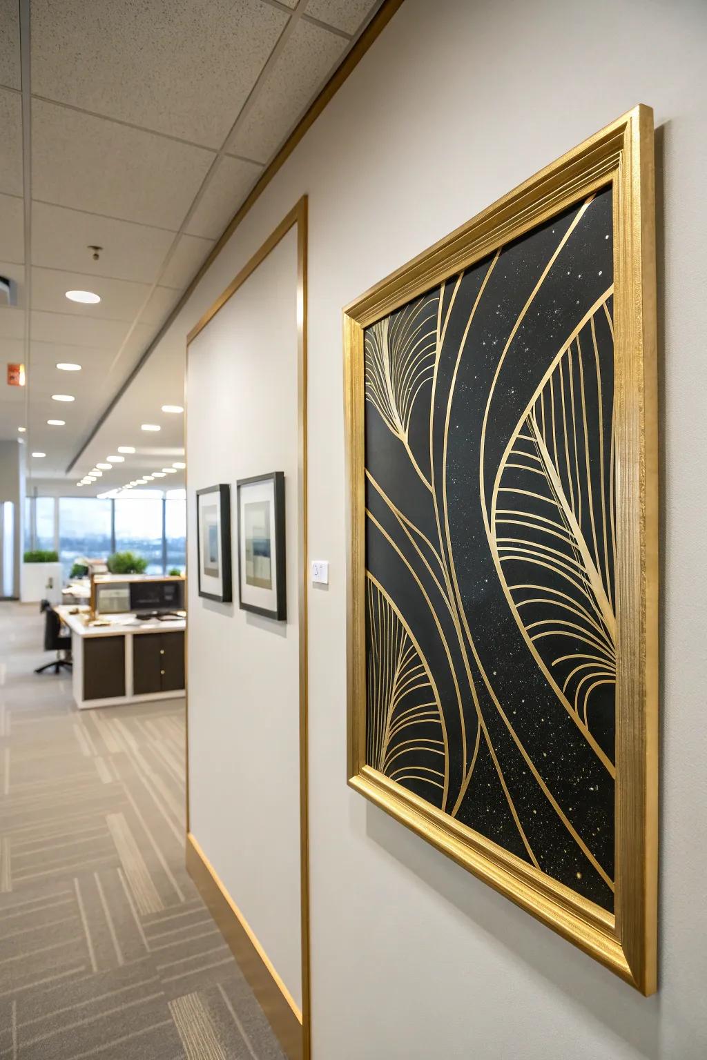 Gilded-edged art enhances your office décor with a refined presence.