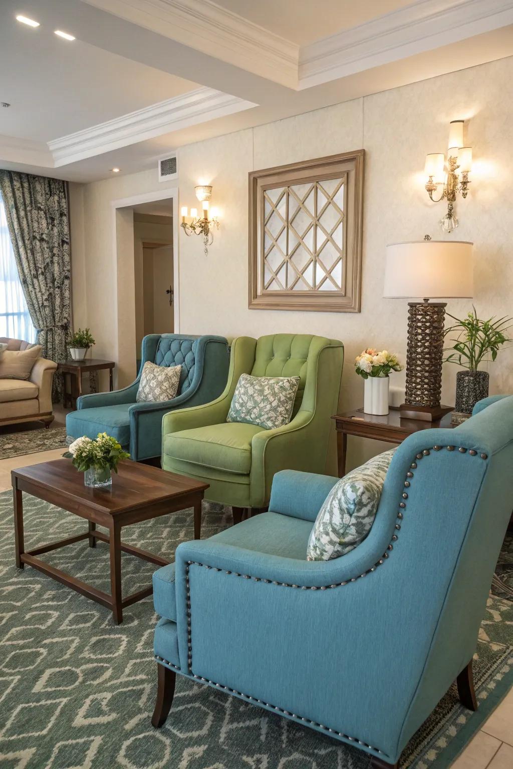 Feature seating offers extra seating and a striking burst of color.