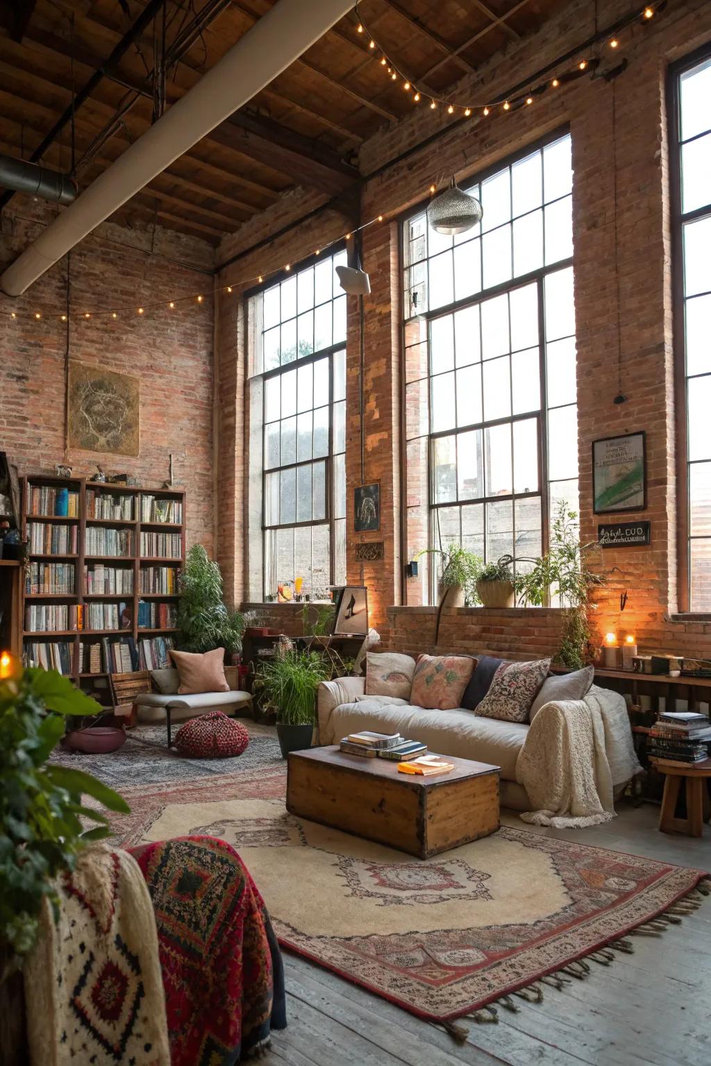 Expansive areas in a boho loft foster a sense of liberation and ingenuity.