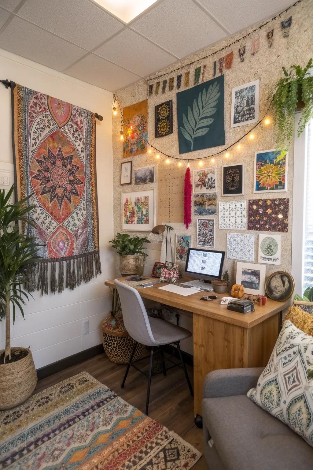 Personalized art and quotes infuse inspiration into the workspace.