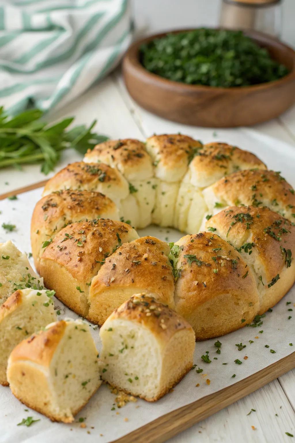 Pull-apart garlic bread, inviting and perfect for sharing.