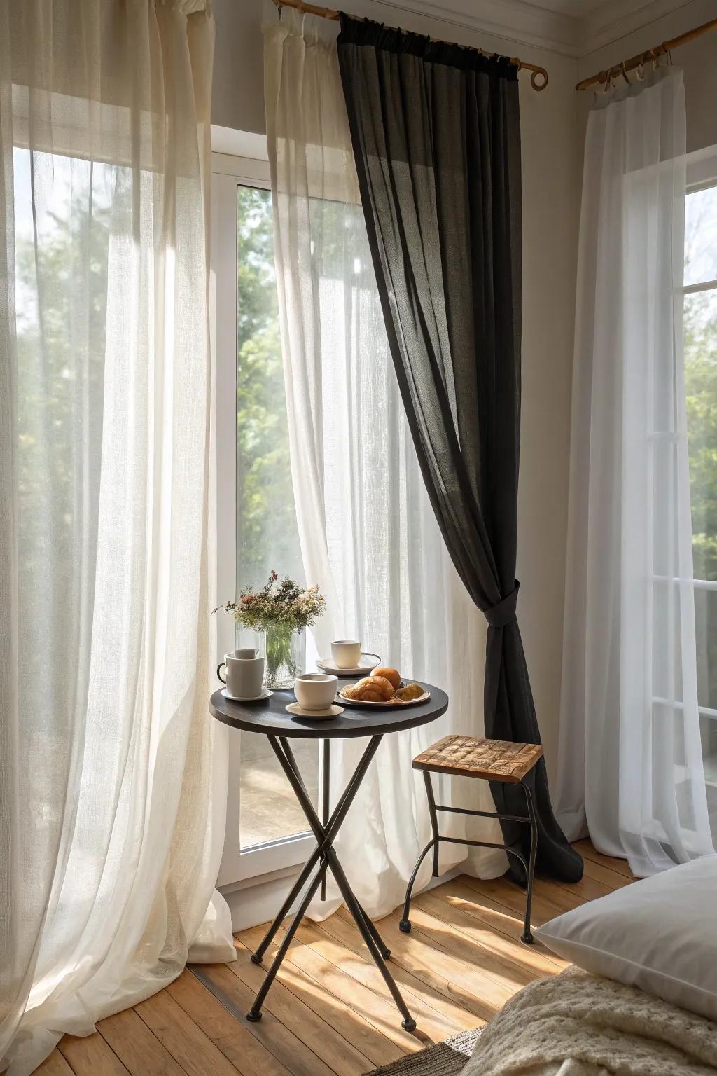 Layering curtains offers both style and functionality.
