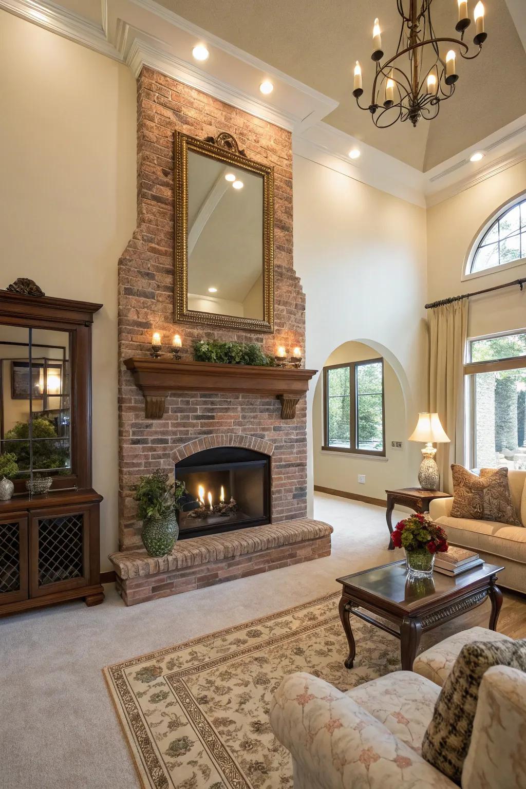 A vast mirror above the fireplace introduces a touch of refinement and expands the sense of space.