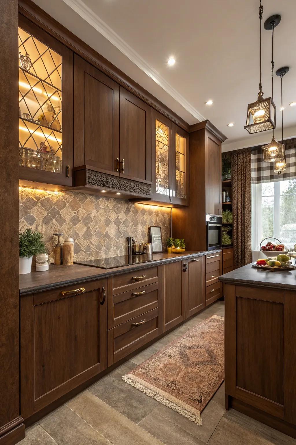 Layering timber shades enhances the kitchen's warmth and depth.