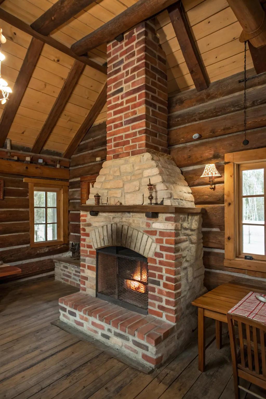 A classic brick fireplace with timeless charm.