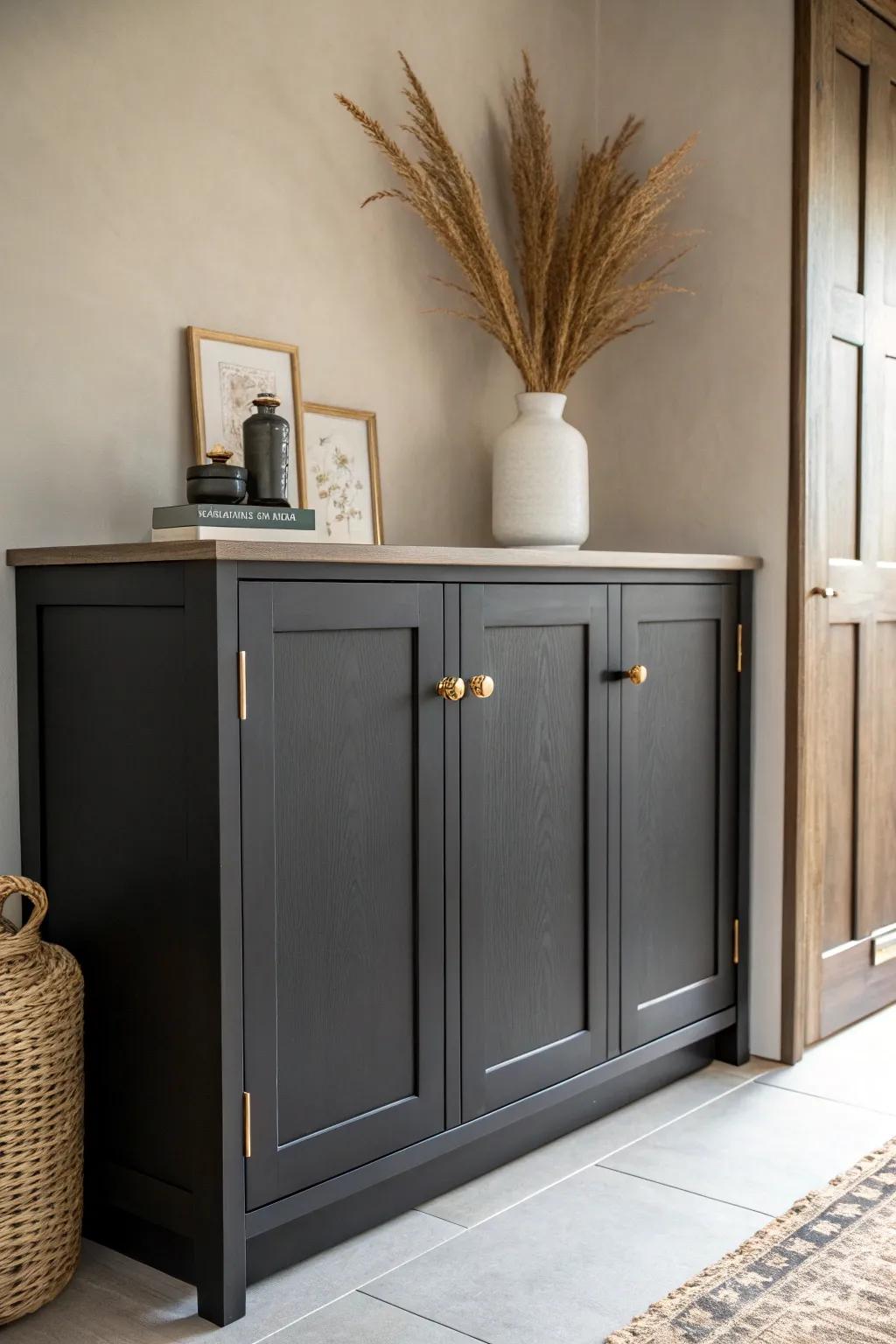 Embrace bold sophistication with minimalist black cabinets. Perfect for a dramatic, yet elegant kitchen makeover.