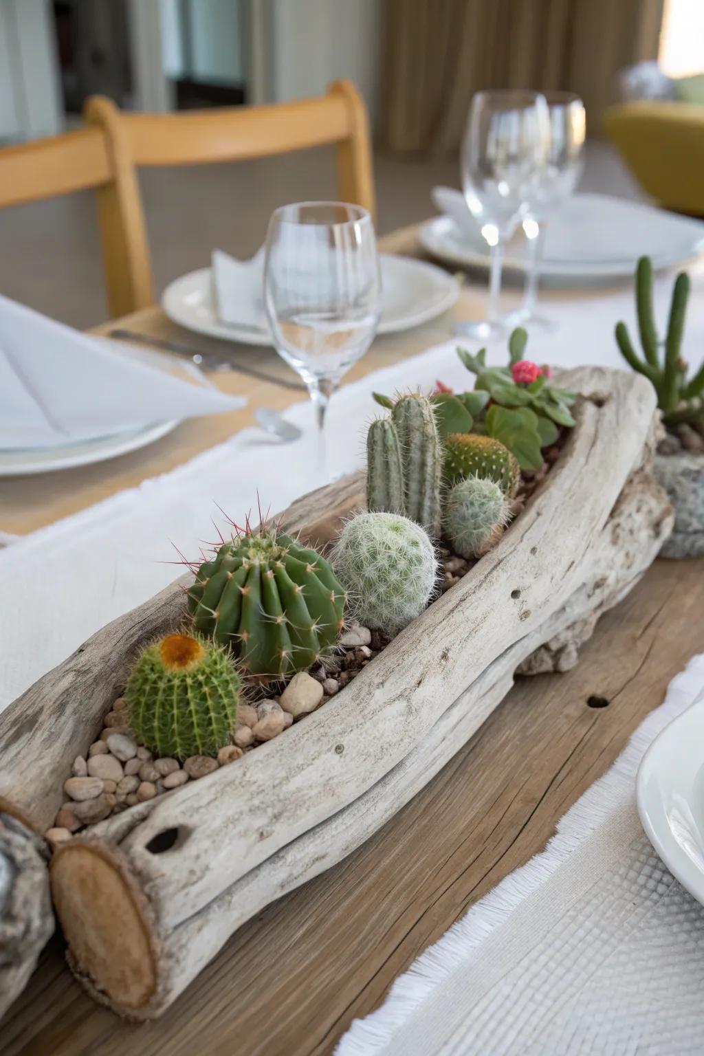 Driftwood transformed into a stunning cactus display.