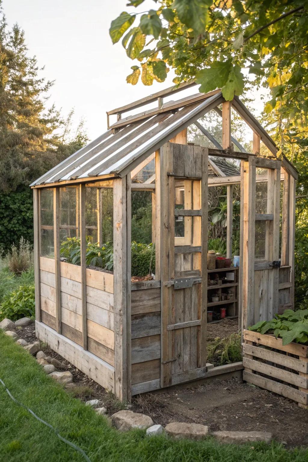 Transform old pallets into a rustic greenhouse masterpiece!