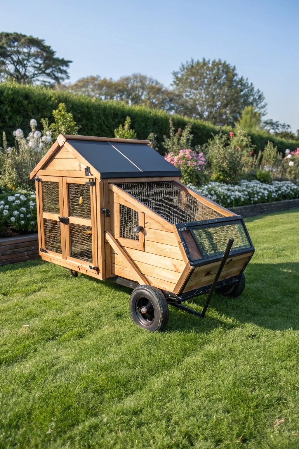 Effortlessly stylish and practical: Elevate your garden game with a mobile chicken tractor.