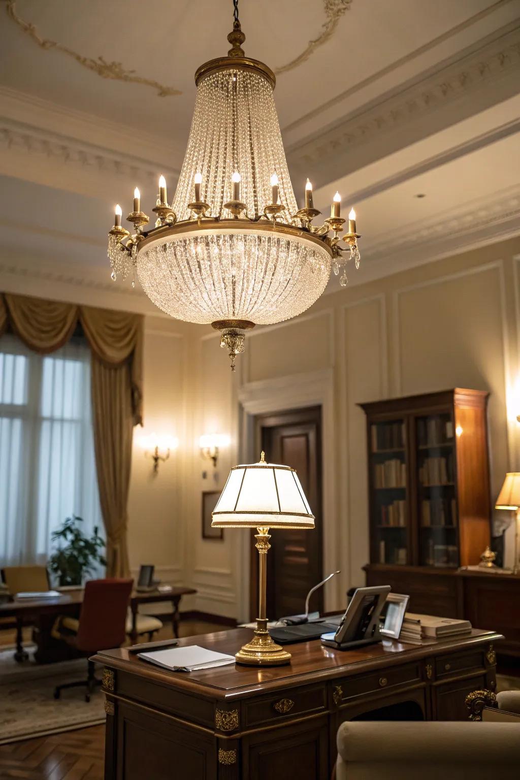 Sophisticated lighting fixtures raise the level of elegance in any office.