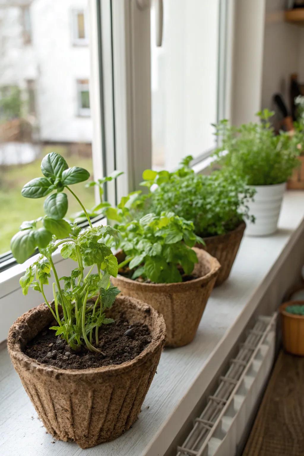 Fresh herbs within reach with a coco liner herb garden.