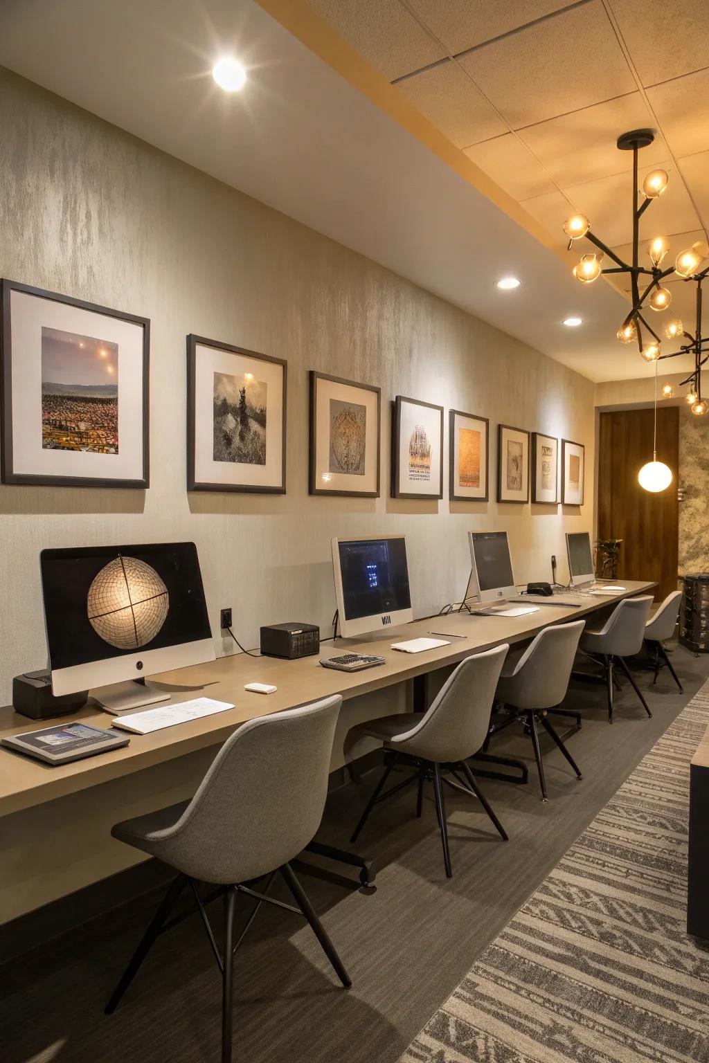 A computer room bathed in ambient lighting that sets the perfect mood.