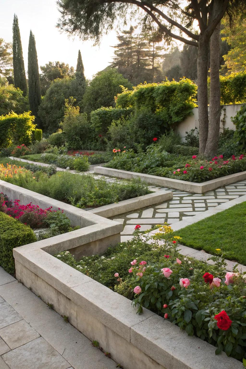 Geometric patterns bring a modern flair to concrete edging.