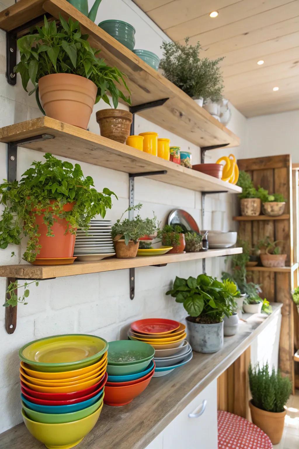 Open shelves bring a light and airy touch to corner spaces.