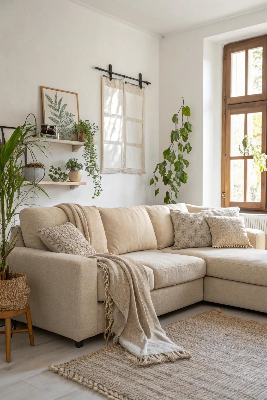 Achieve versatility with a neutral-toned corner sofa in any setting.
