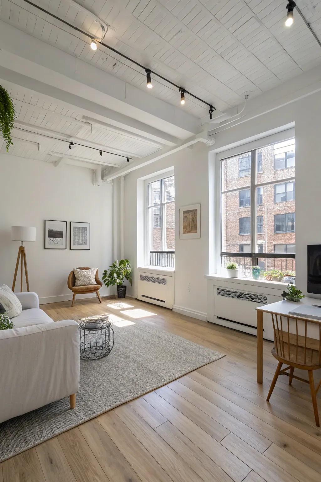 Using light colors to enhance space in a studio apartment.