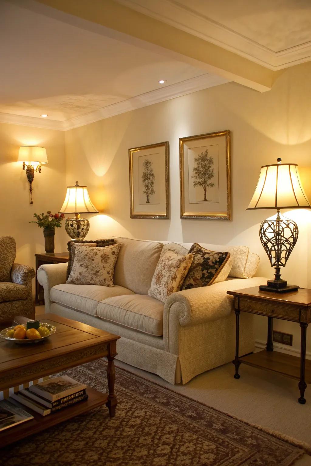 Warm lighting enhances the inviting nature of cream.