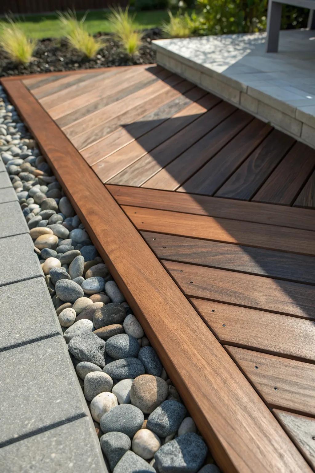 Elevate your outdoor space with the perfect blend of wood and stone—where elegance meets earthy charm.