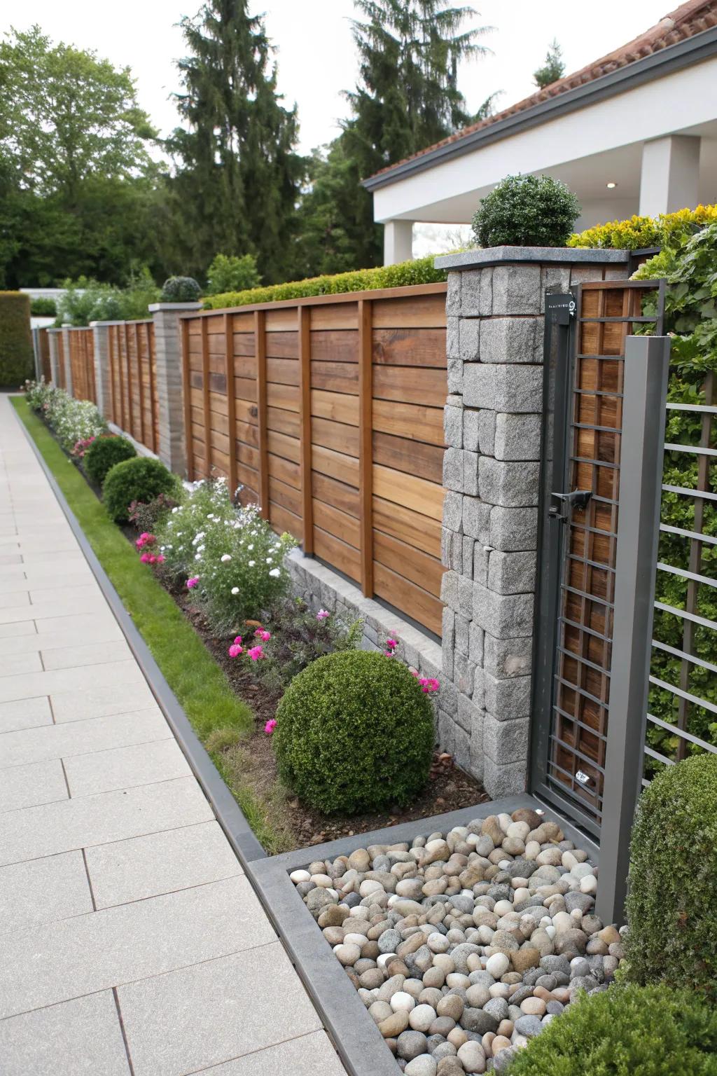 Varied materials impart artistic flair to timber fences.