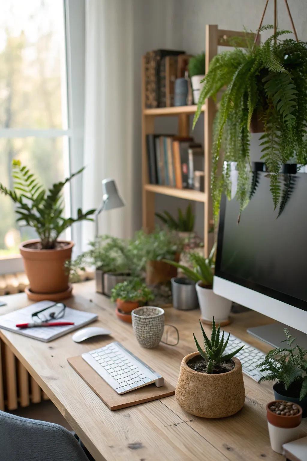 Adding plants will breathe new life into your work area.