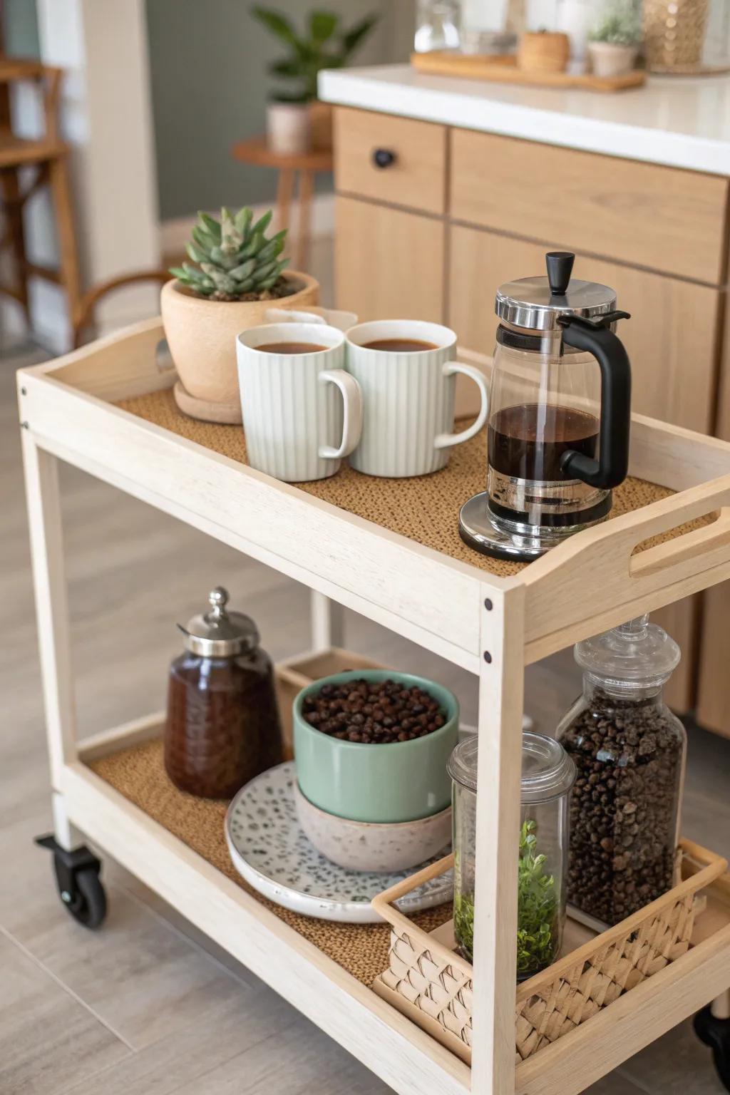 Transform your space with a vintage bar cart coffee station—where Scandinavian minimalism meets Boho charm!