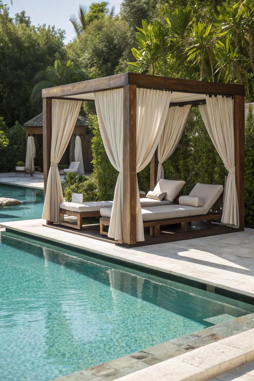 Transform your poolside into a chic escape with a stylish cabana-style gazebo.
