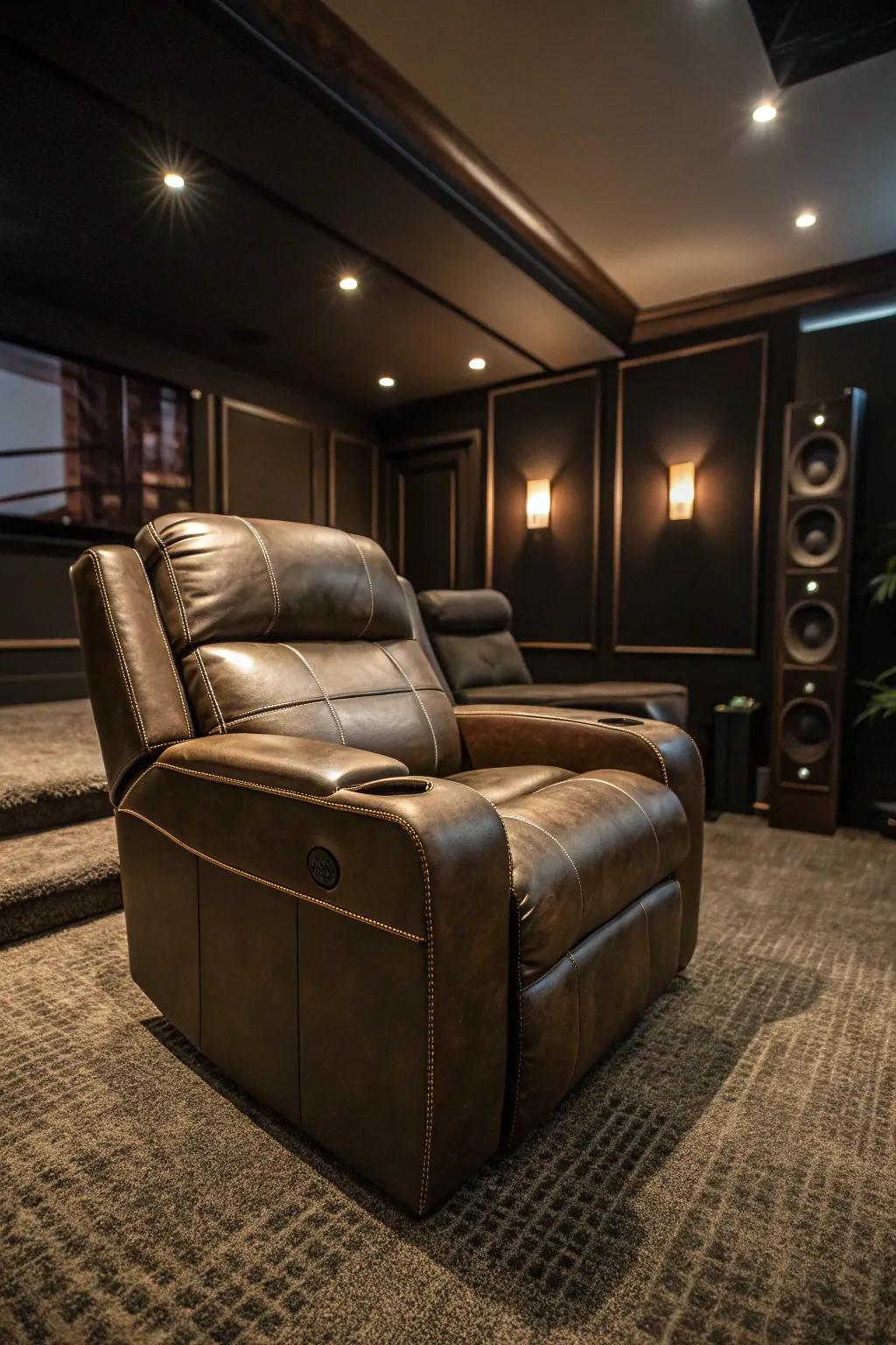 Sink into luxury and elevate your movie nights with the ultimate comfort of a classic recliner.