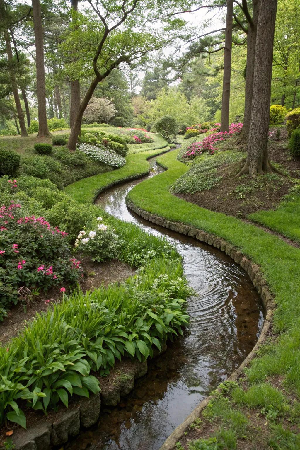 Curved swales add a touch of nature's design to your garden.