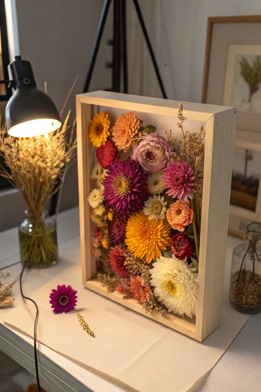 Introduce nature's colors into your home with a vibrant display of preserved flowers.