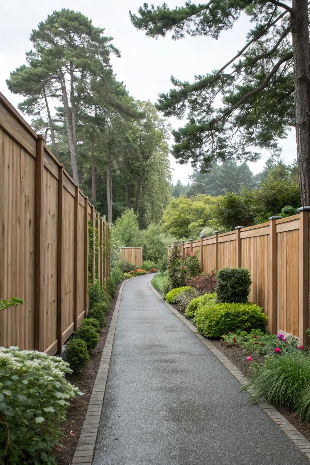 Elevated timber boards deliver both seclusion and style.