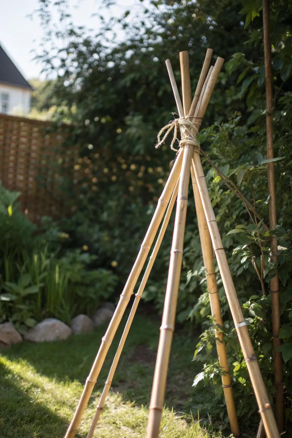 Elevate your garden with a charming bamboo teepee trellis—where simplicity meets natural elegance. 🌿✨