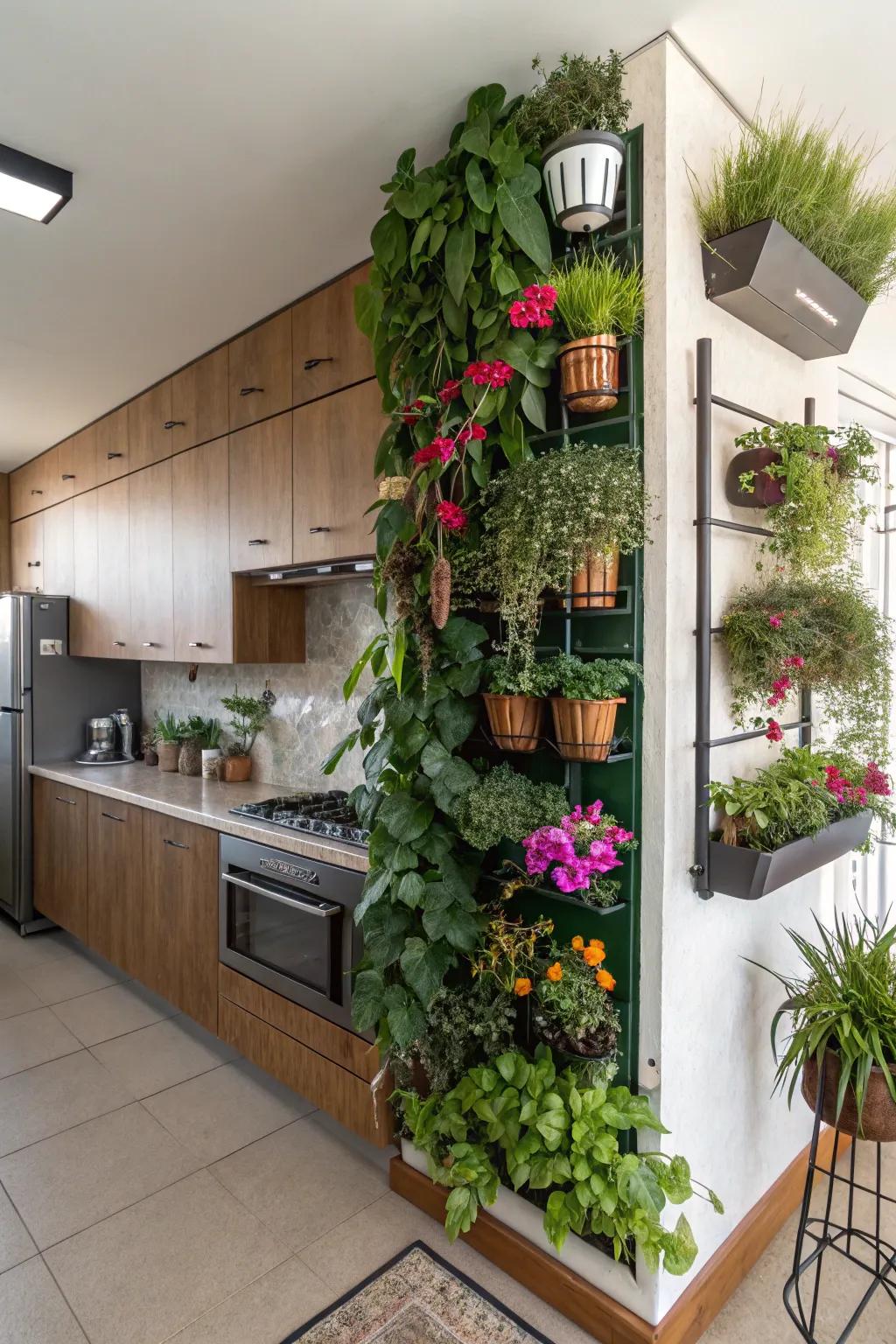 Greenery adds a touch of nature to your kitchen wall.