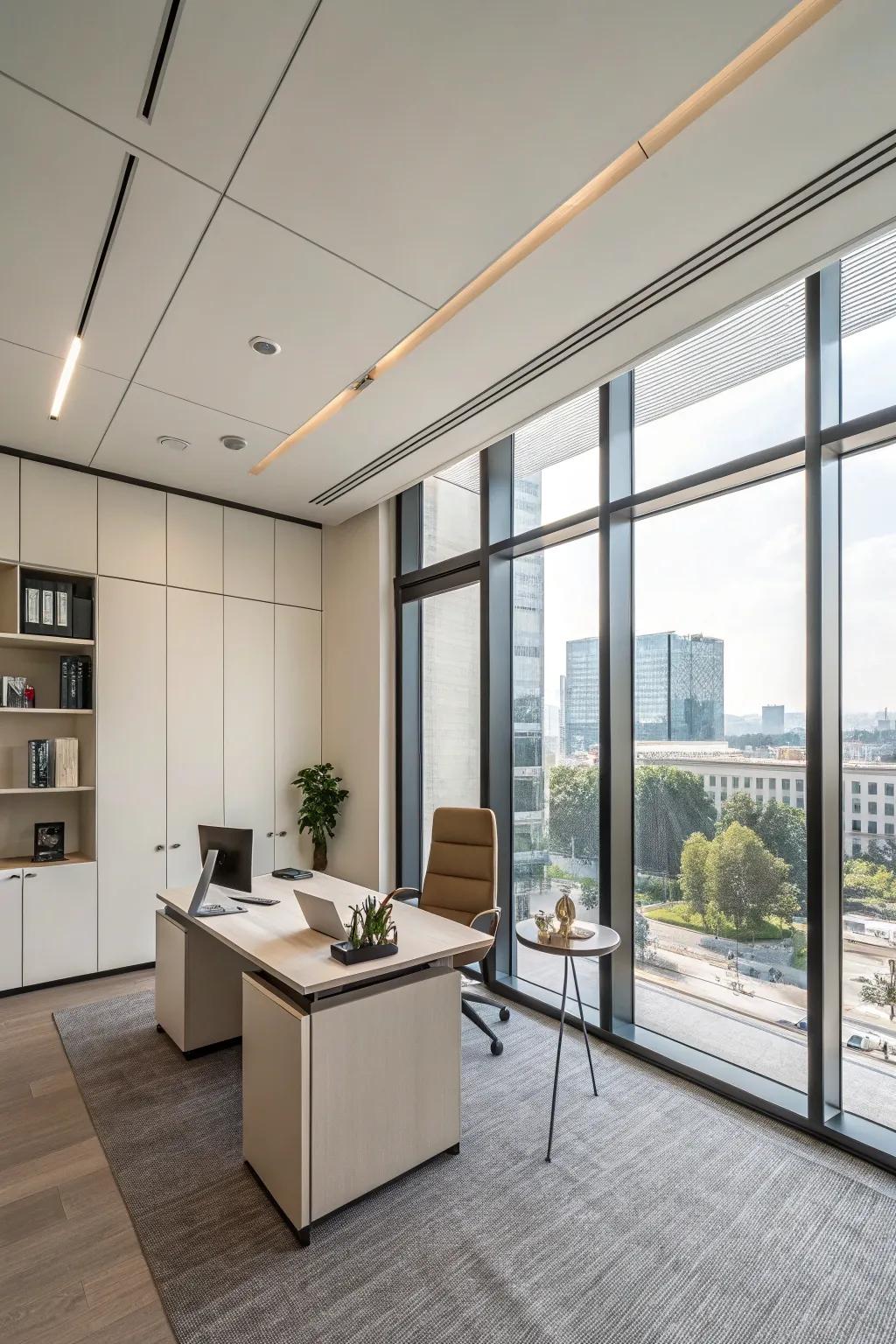 A minimalist office design focusing on clean lines and simplicity.