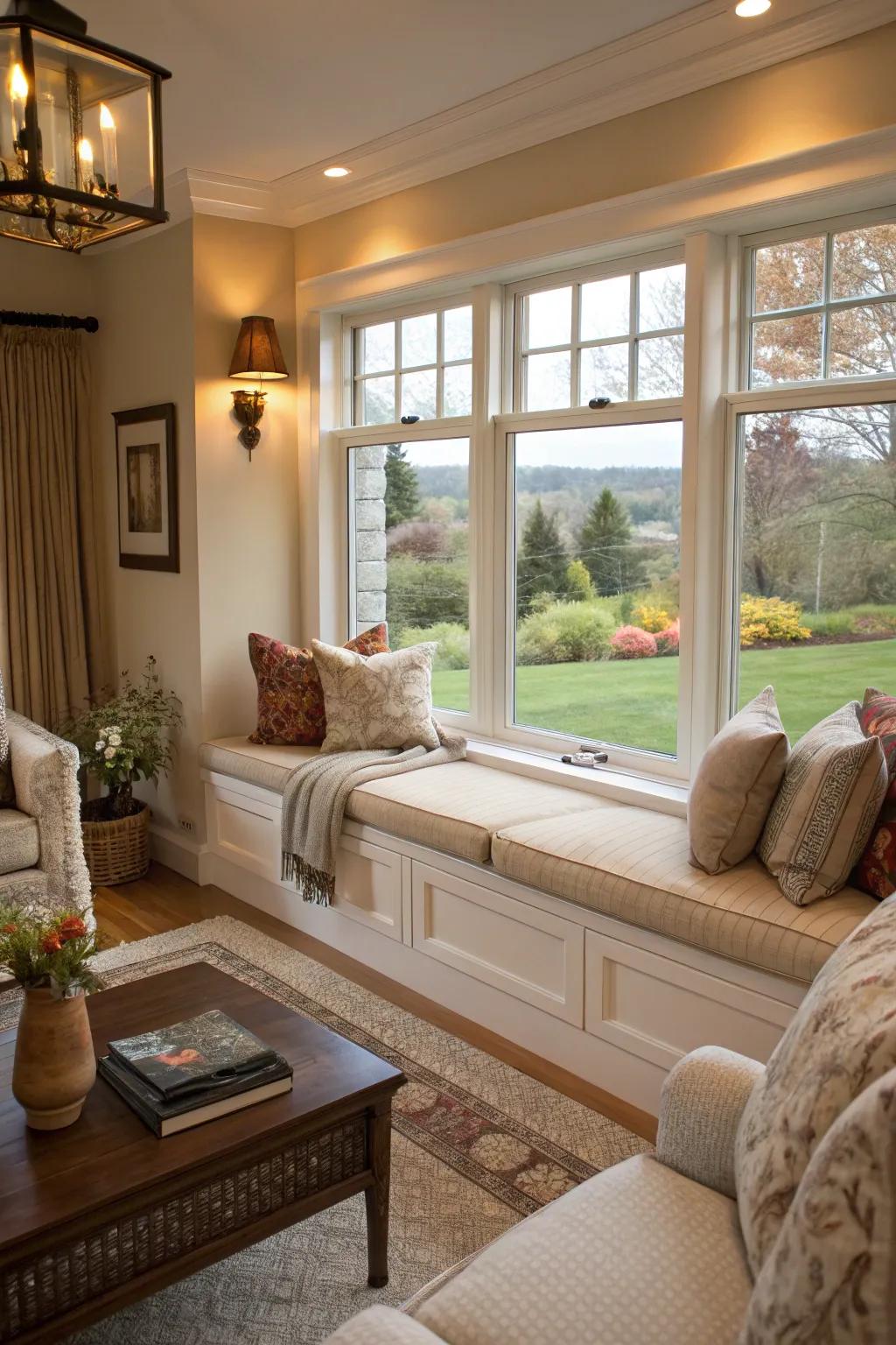 Built-in seats enrich any area with charm and coziness.