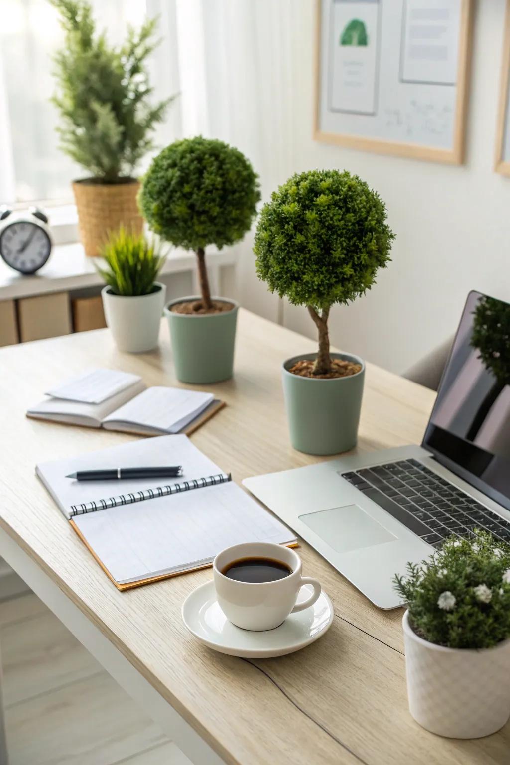 Fake plants can add a touch of nature to your workspace.