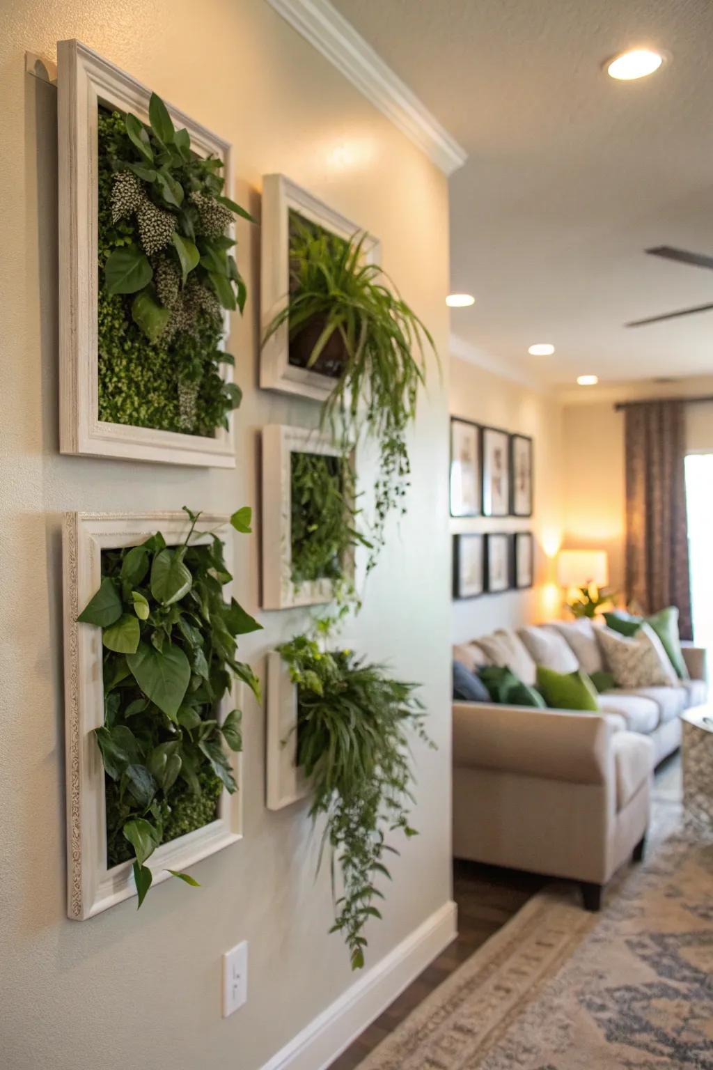 Wall-mounted fake plants offer a fresh twist on art.