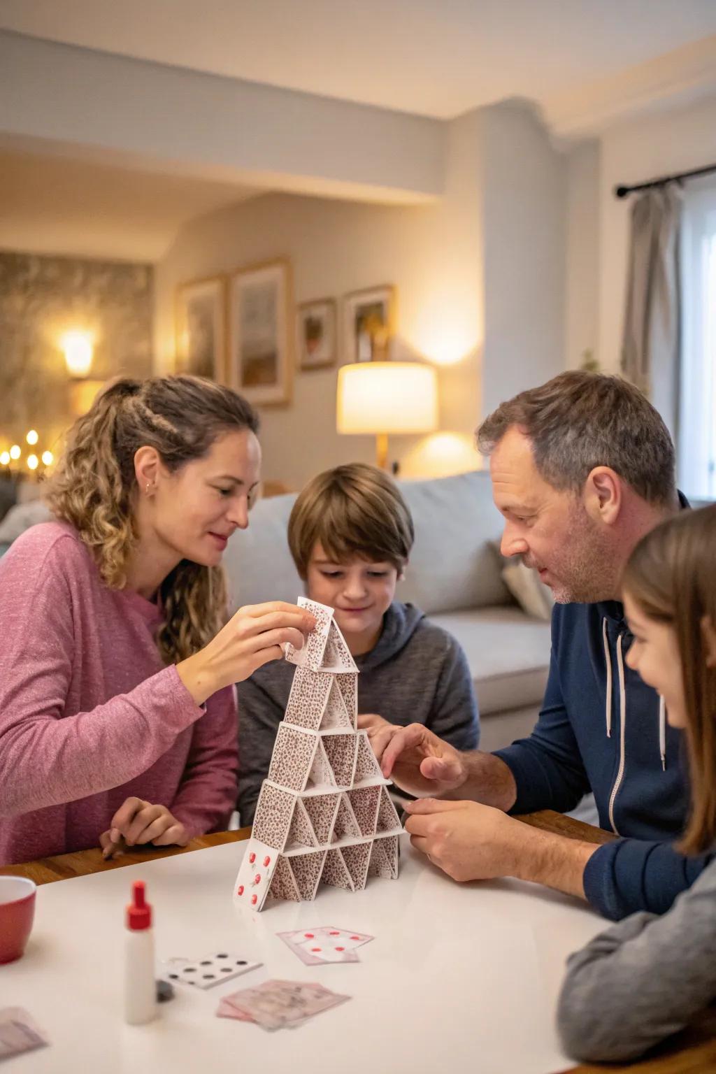 Building card towers as a family challenge