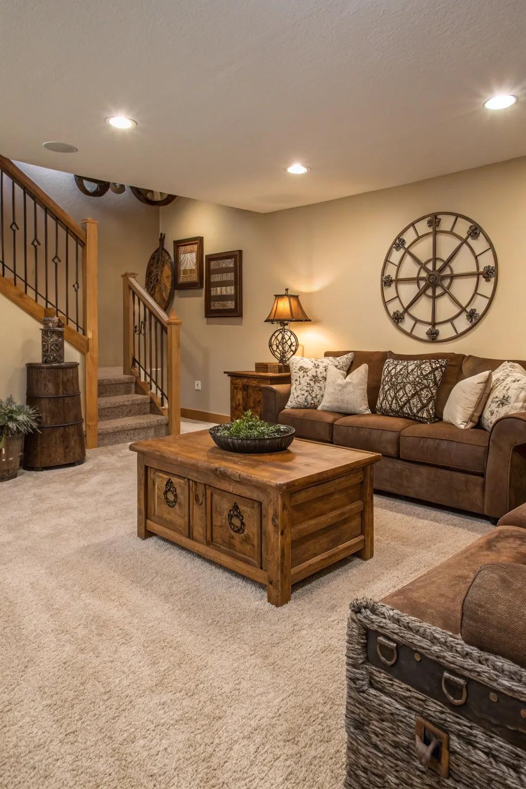 Mixed materials enhance the texture and depth of the room.