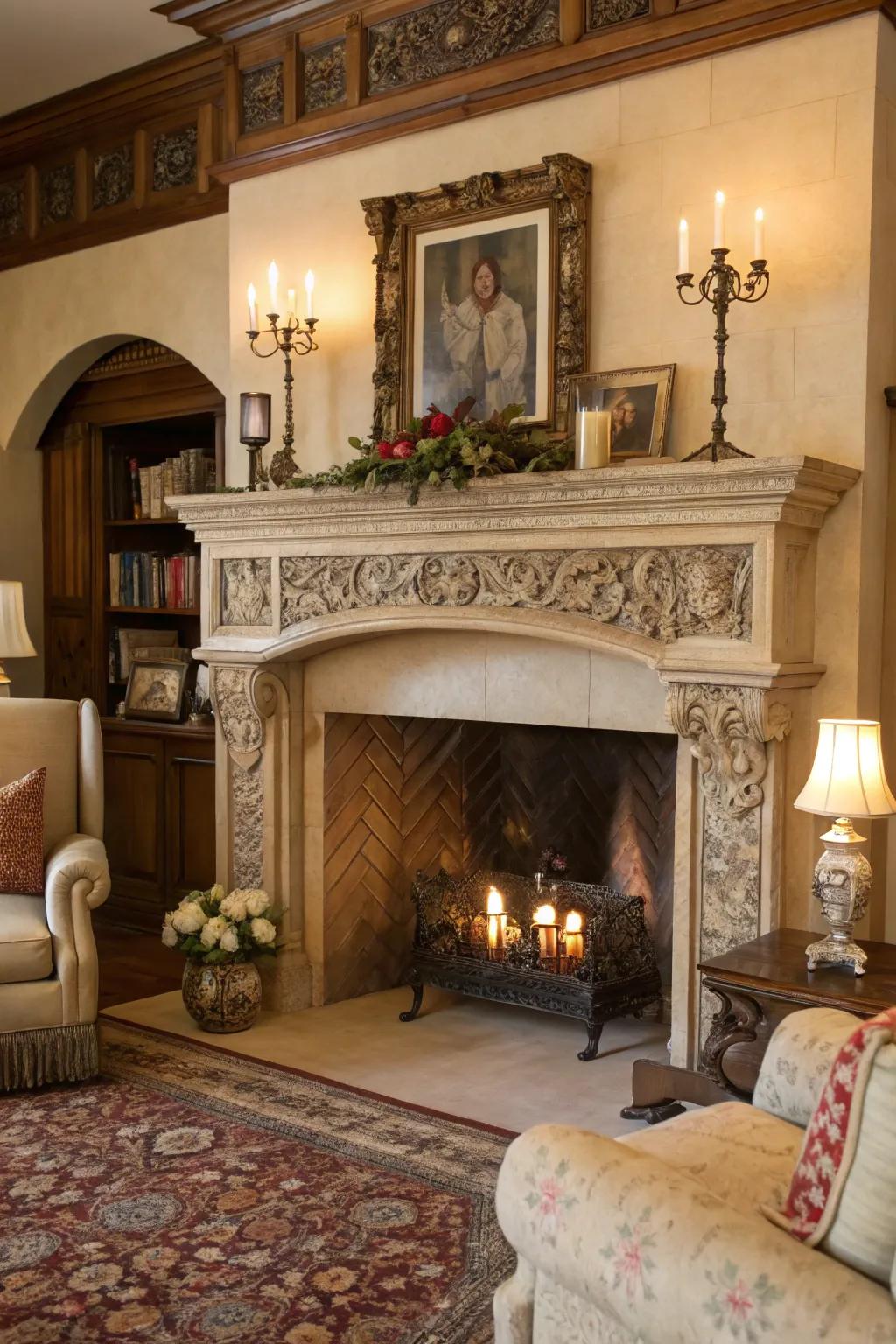 Enrich your fireplace’s magnetism with a decorative mantel.