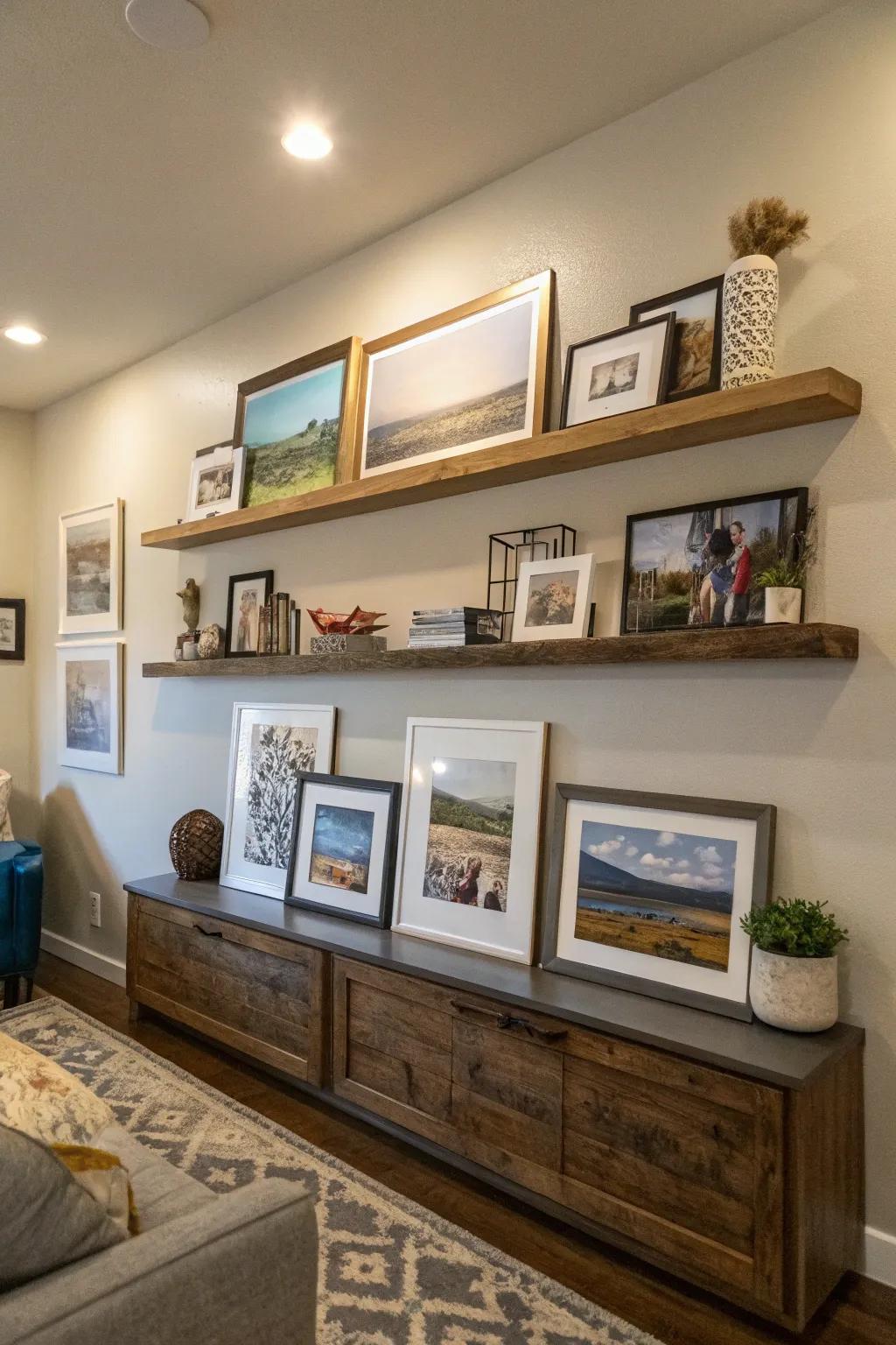 A gallery feature with floating shelves for added depth