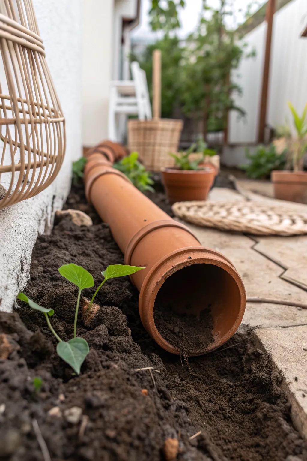 Elevate your garden's charm and functionality with beautifully crafted drainage pipes. #GardenElegance #BohoScandi