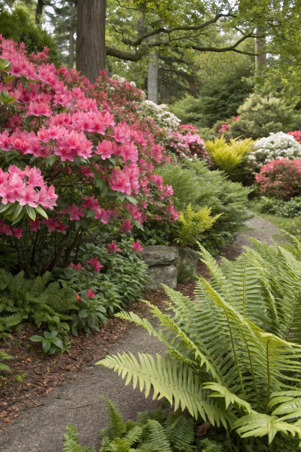 Produce a sense of depth and feel with flowering bushes and accompanying greenery.