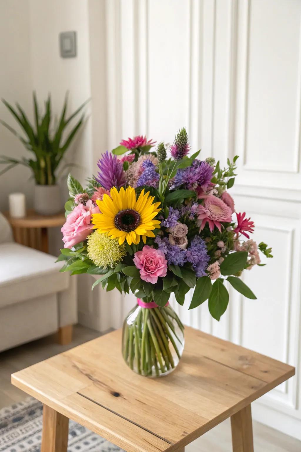 A rich and varied floral display perfect for a birthday celebration.