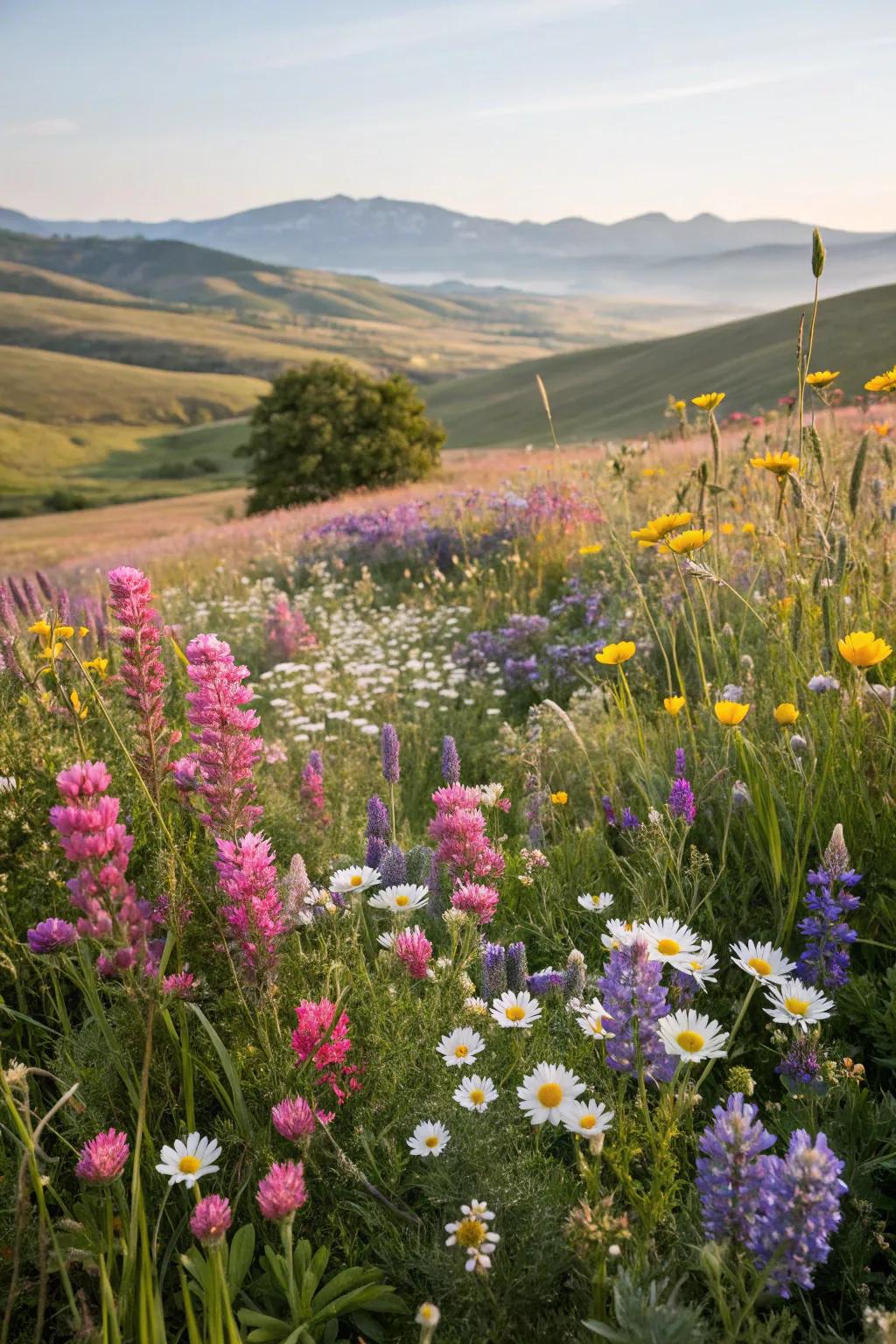 A natural wildflower meadow thriving with vibrant blooms.