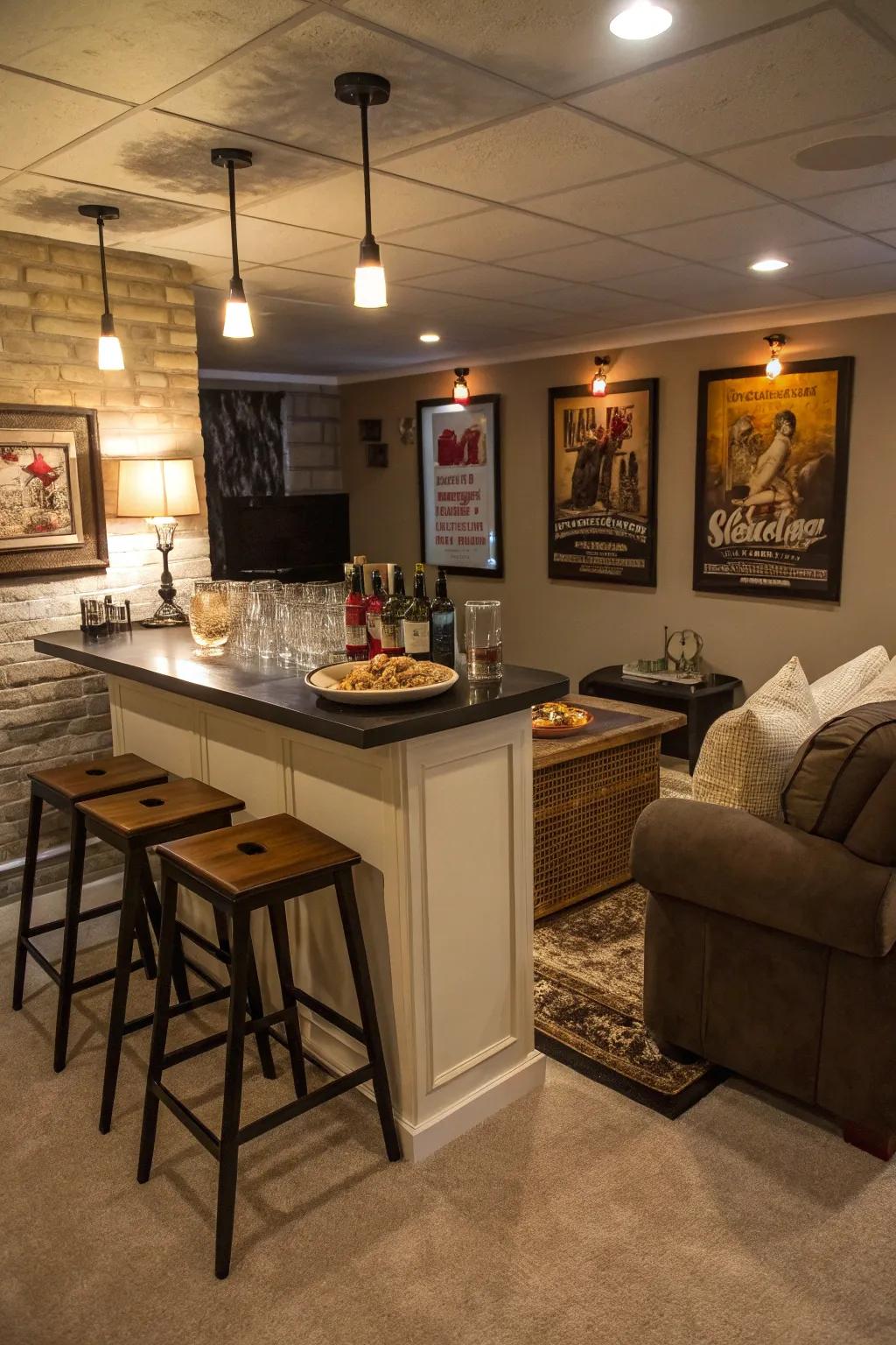 A basement bar that creates an inviting retreat for gatherings.