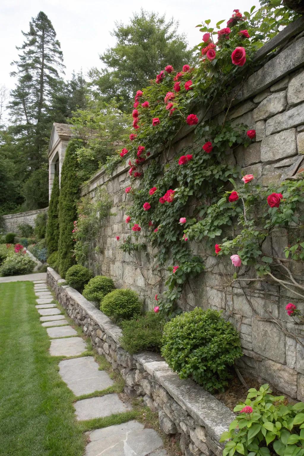Scaling roses fashioning a lush and romantic wall drape.