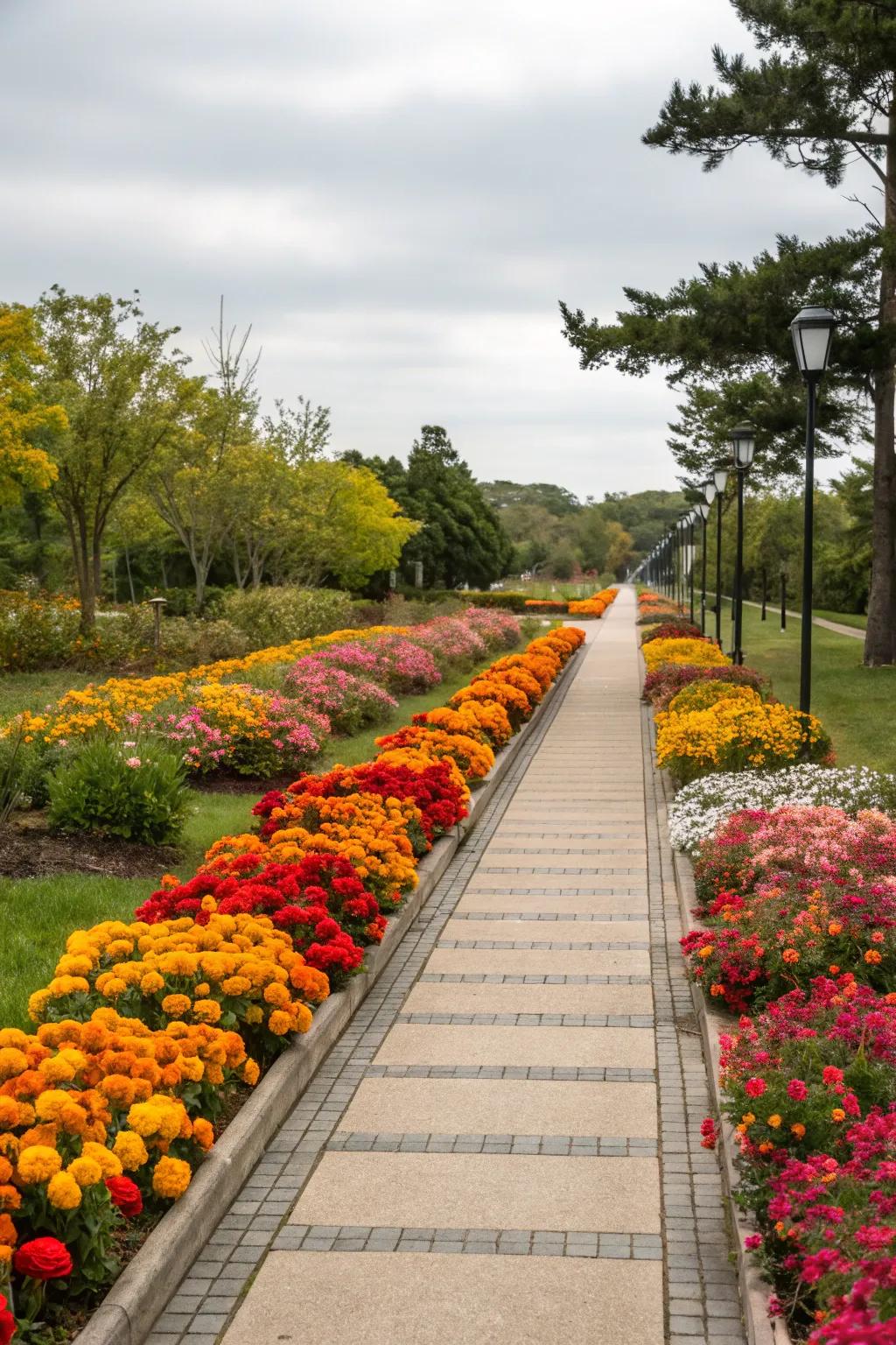 Bloom beds procure a colorful and scented welcome.